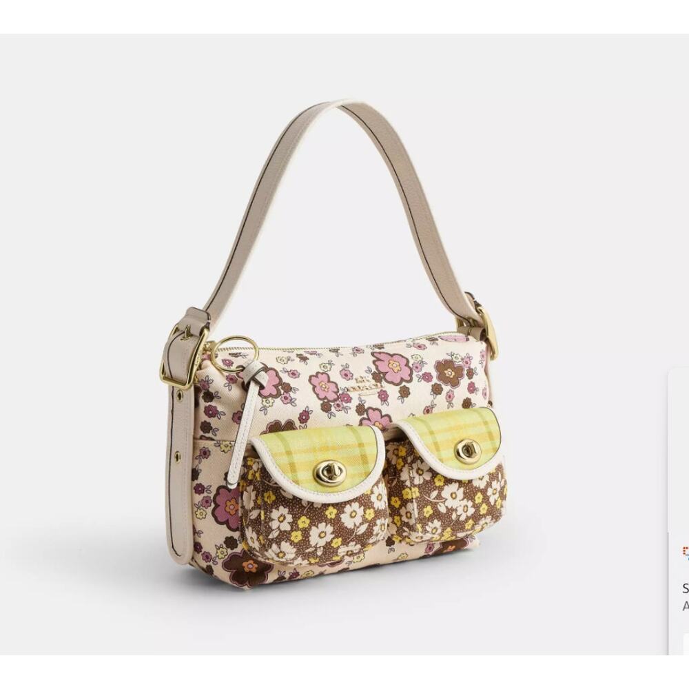 Coach Cargo Shoulder Bag With Floral Print CDW55 Chalk/Daisy - Picture 13 of 15